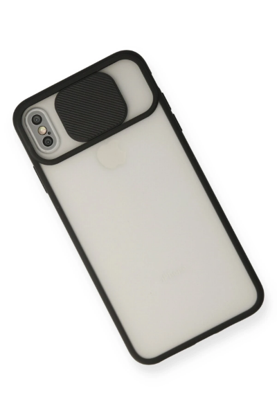 Newface iPhone X Kılıf Palm Buzlu Kamera Sürgülü Silikon - Siyah resmi