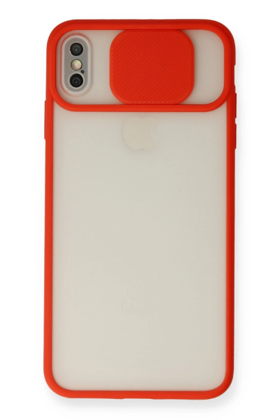 Newface iPhone X Kılıf Palm Buzlu Kamera Sürgülü Silikon - Kırmızı resmi