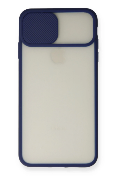 Newface iPhone X Kılıf Palm Buzlu Kamera Sürgülü Silikon - Lacivert resmi