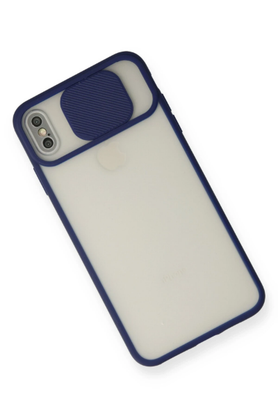 Newface iPhone X Kılıf Palm Buzlu Kamera Sürgülü Silikon - Lacivert resmi