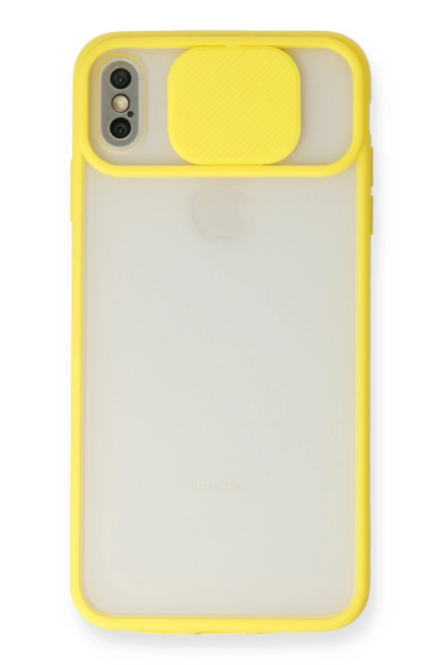 Newface iPhone X Kılıf Palm Buzlu Kamera Sürgülü Silikon - Sarı resmi
