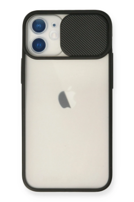 Newface iPhone 12 Mini Kılıf Palm Buzlu Kamera Sürgülü Silikon - Siyah resmi