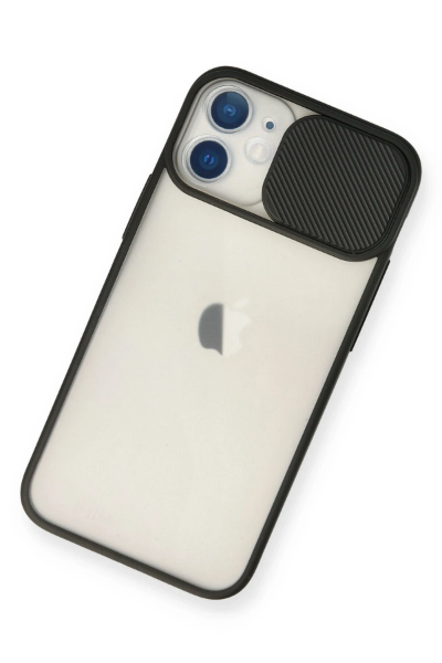 Newface iPhone 12 Mini Kılıf Palm Buzlu Kamera Sürgülü Silikon - Siyah resmi