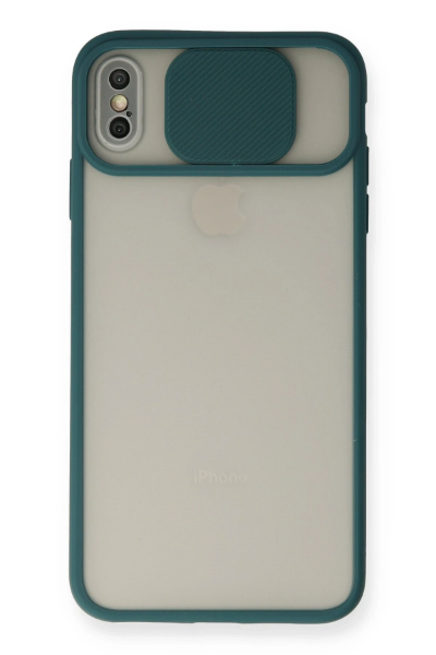 Newface iPhone XS Max Kılıf Palm Buzlu Kamera Sürgülü Silikon - Yeşil resmi