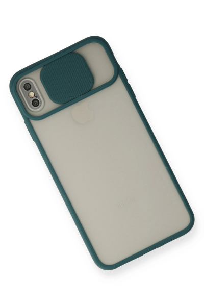 Newface iPhone XS Max Kılıf Palm Buzlu Kamera Sürgülü Silikon - Yeşil resmi