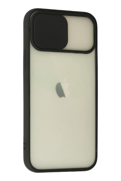 Newface iPhone 12 Kılıf Palm Buzlu Kamera Sürgülü Silikon - Siyah resmi