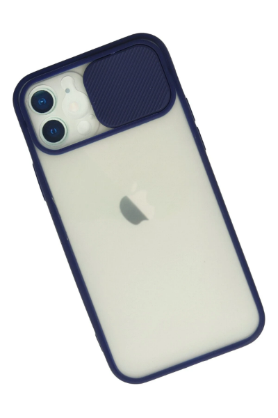 Newface iPhone 12 Kılıf Palm Buzlu Kamera Sürgülü Silikon - Lacivert resmi