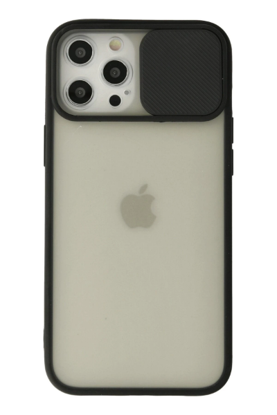 Newface iPhone 12 Pro Max Kılıf Palm Buzlu Kamera Sürgülü Silikon - Siyah resmi