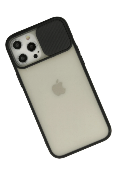 Newface iPhone 12 Pro Max Kılıf Palm Buzlu Kamera Sürgülü Silikon - Siyah resmi