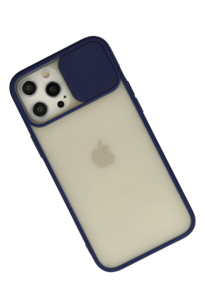 Newface iPhone 12 Pro Max Kılıf Palm Buzlu Kamera Sürgülü Silikon - Lacivert resmi