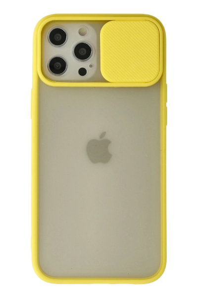 Newface iPhone 12 Pro Max Kılıf Palm Buzlu Kamera Sürgülü Silikon - Sarı resmi