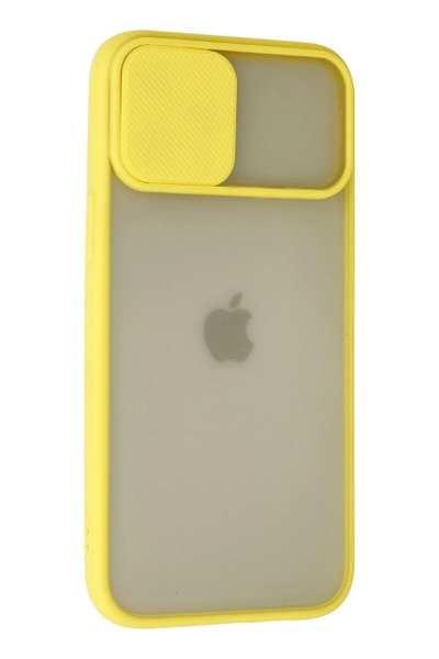 Newface iPhone 12 Pro Max Kılıf Palm Buzlu Kamera Sürgülü Silikon - Sarı resmi
