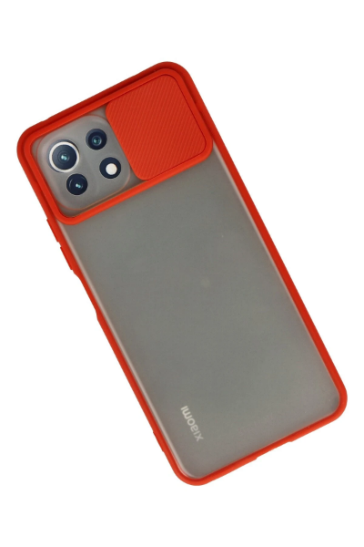 Newface Xiaomi Mİ 11 Lite Kılıf Palm Buzlu Kamera Sürgülü Silikon - Kırmızı resmi