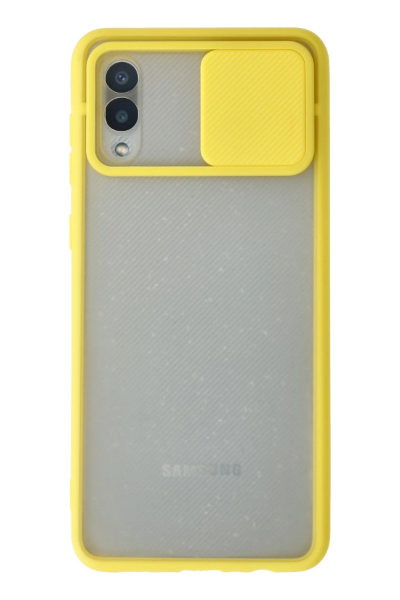 Newface Samsung Galaxy A02 Kılıf Palm Buzlu Kamera Sürgülü Silikon - Sarı resmi