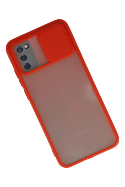 Newface Samsung Galaxy A02S Kılıf Palm Buzlu Kamera Sürgülü Silikon - Kırmızı resmi