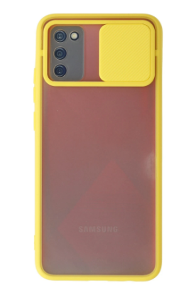 Newface Samsung Galaxy A02S Kılıf Palm Buzlu Kamera Sürgülü Silikon - Sarı resmi