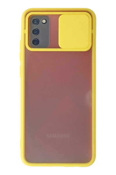 Newface Samsung Galaxy A02S Kılıf Palm Buzlu Kamera Sürgülü Silikon - Sarı resmi