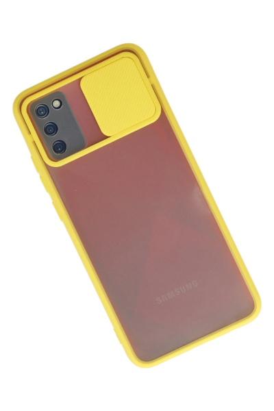 Newface Samsung Galaxy A02S Kılıf Palm Buzlu Kamera Sürgülü Silikon - Sarı resmi