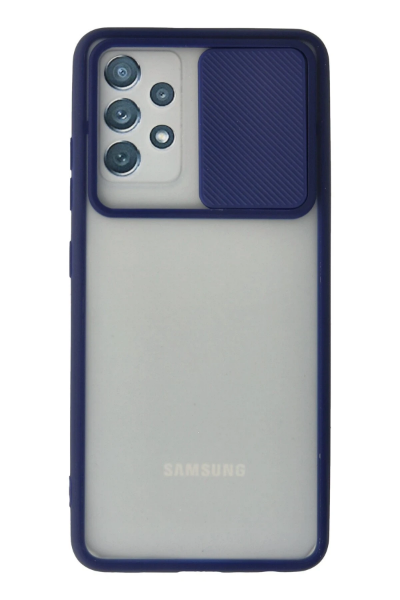 Newface Samsung Galaxy A52 Kılıf Palm Buzlu Kamera Sürgülü Silikon - Lacivert resmi