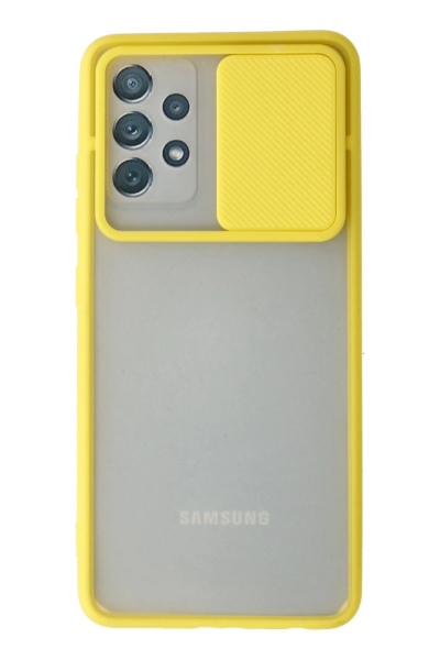 Newface Samsung Galaxy A52 Kılıf Palm Buzlu Kamera Sürgülü Silikon - Sarı resmi