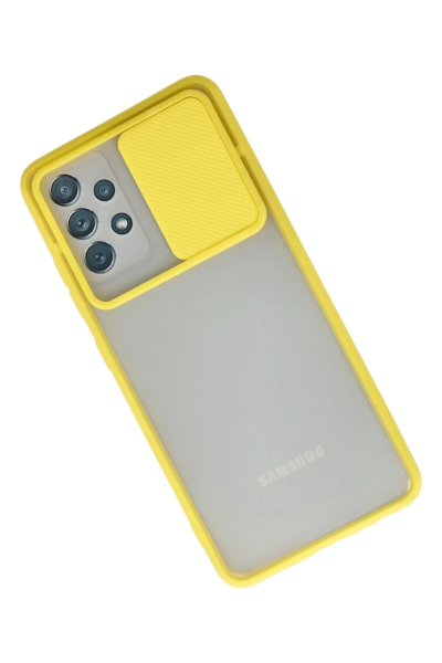 Newface Samsung Galaxy A52 Kılıf Palm Buzlu Kamera Sürgülü Silikon - Sarı resmi