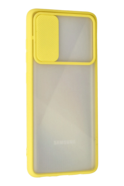 Newface Samsung Galaxy A71 Kılıf Palm Buzlu Kamera Sürgülü Silikon - Sarı resmi