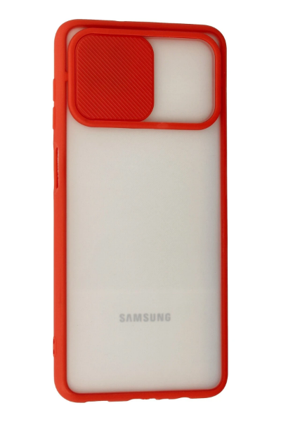 Newface Samsung Galaxy A12 Kılıf Palm Buzlu Kamera Sürgülü Silikon - Kırmızı resmi