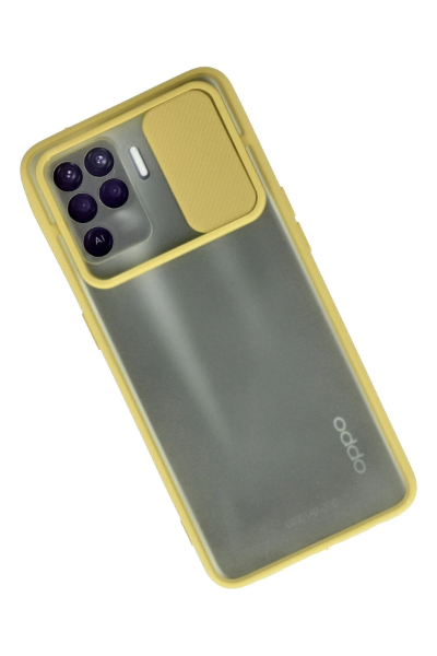 Newface Oppo Reno 5 Lite Kılıf Palm Buzlu Kamera Sürgülü Silikon - Sarı resmi