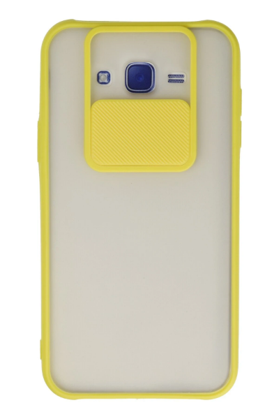 Newface Samsung Galaxy J7 Kılıf Palm Buzlu Kamera Sürgülü Silikon - Sarı resmi