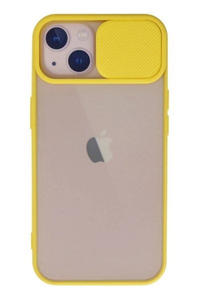 Newface iPhone 13 Kılıf Palm Buzlu Kamera Sürgülü Silikon - Sarı resmi