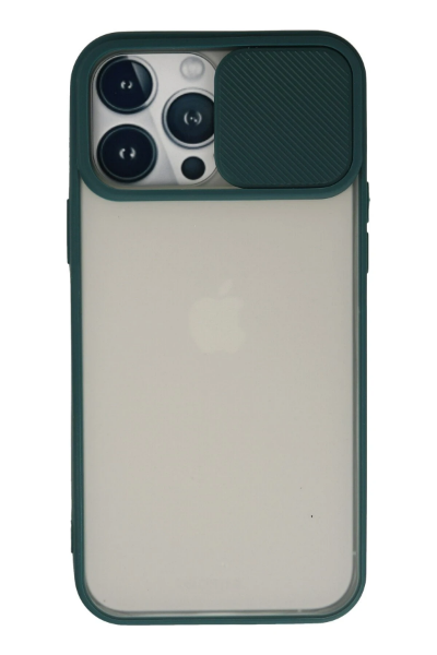 Newface iPhone 13 Pro Max Kılıf Palm Buzlu Kamera Sürgülü Silikon - Yeşil resmi
