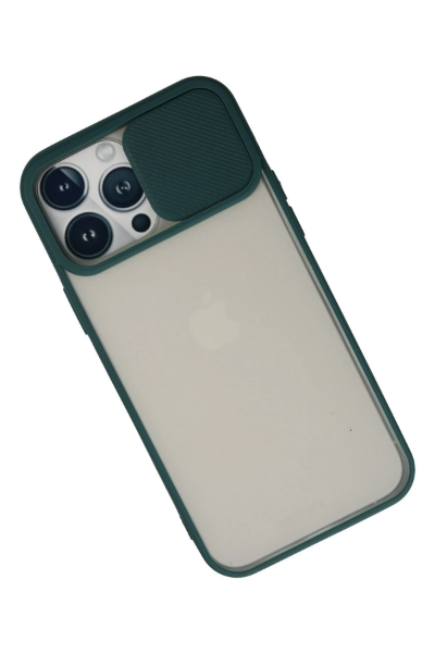 Newface iPhone 13 Pro Max Kılıf Palm Buzlu Kamera Sürgülü Silikon - Yeşil resmi