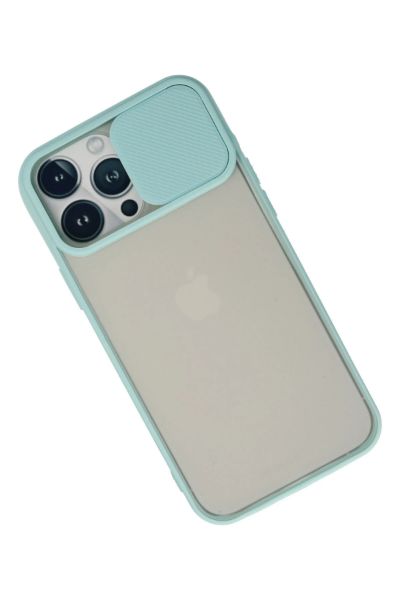 Newface iPhone 13 Pro Max Kılıf Palm Buzlu Kamera Sürgülü Silikon - Turkuaz resmi