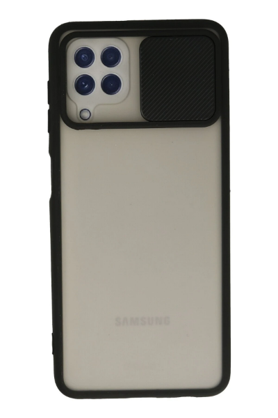 Newface Samsung Galaxy A22 Kılıf Palm Buzlu Kamera Sürgülü Silikon - Siyah resmi