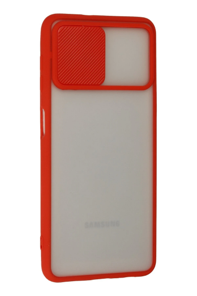 Newface Samsung Galaxy A22 Kılıf Palm Buzlu Kamera Sürgülü Silikon - Kırmızı resmi