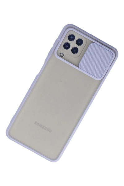 Newface Samsung Galaxy A22 Kılıf Palm Buzlu Kamera Sürgülü Silikon - Lila resmi