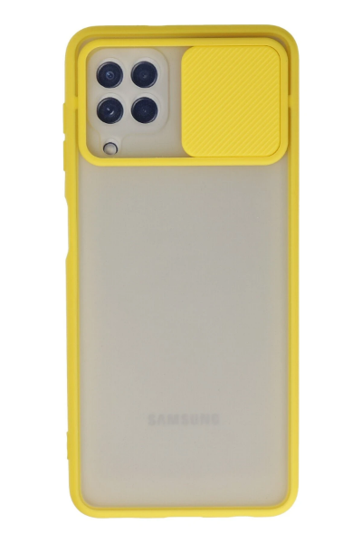 Newface Samsung Galaxy A22 Kılıf Palm Buzlu Kamera Sürgülü Silikon - Sarı resmi