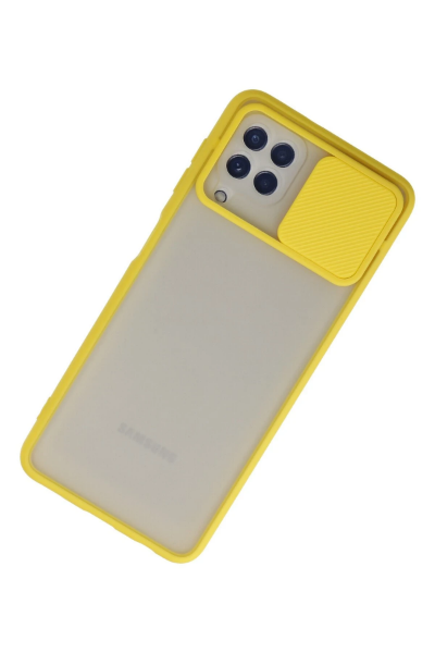 Newface Samsung Galaxy A22 Kılıf Palm Buzlu Kamera Sürgülü Silikon - Sarı resmi
