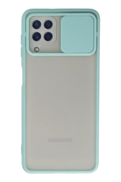 Newface Samsung Galaxy A22 Kılıf Palm Buzlu Kamera Sürgülü Silikon - Turkuaz resmi