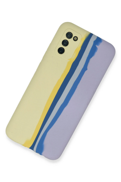 Newface Samsung Galaxy A03S Kılıf Ebruli Lansman Silikon - Sarı-Lila resmi