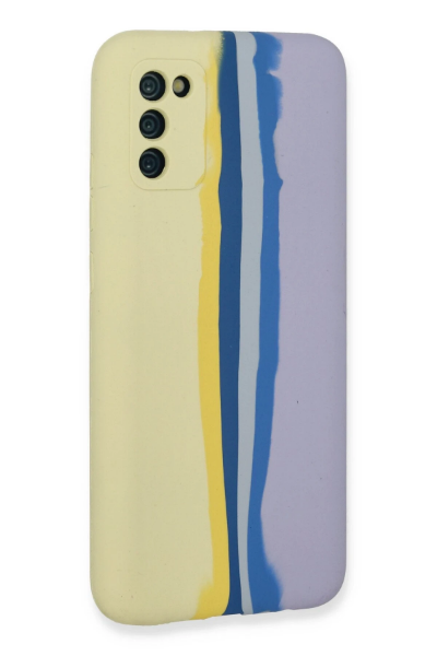 Newface Samsung Galaxy A03S Kılıf Ebruli Lansman Silikon - Sarı-Lila resmi