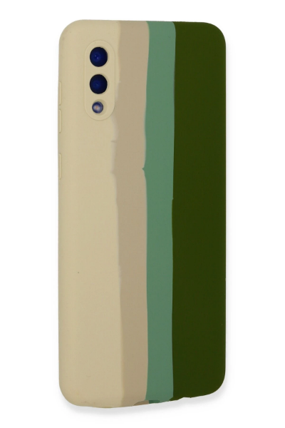 Newface Samsung Galaxy A02 Kılıf Ebruli Lansman Silikon - Beyaz-Yeşil resmi