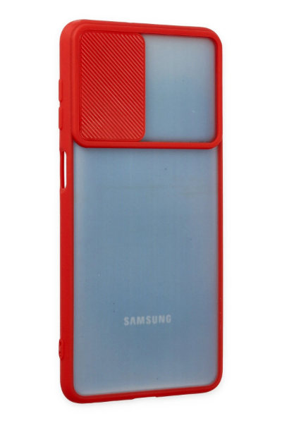 Newface Samsung Galaxy M52 5G Kılıf Palm Buzlu Kamera Sürgülü Silikon - Kırmızı resmi