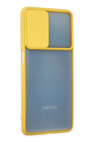 Newface Samsung Galaxy M52 5G Kılıf Palm Buzlu Kamera Sürgülü Silikon - Sarı resmi