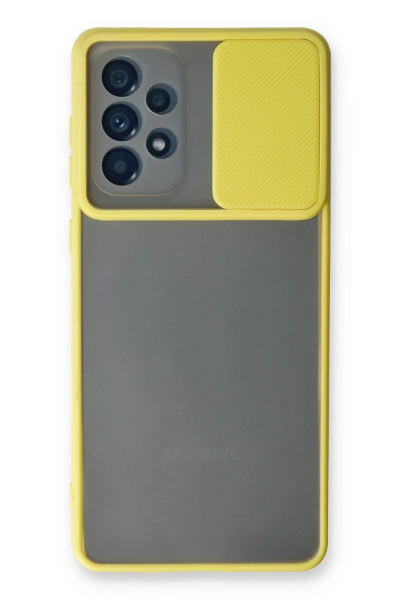 Newface Samsung Galaxy A33 5G Kılıf Palm Buzlu Kamera Sürgülü Silikon - Sarı resmi
