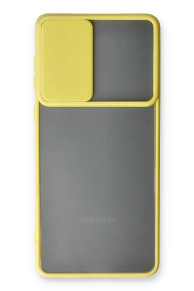 Newface Samsung Galaxy A73 5G Kılıf Palm Buzlu Kamera Sürgülü Silikon - Sarı resmi