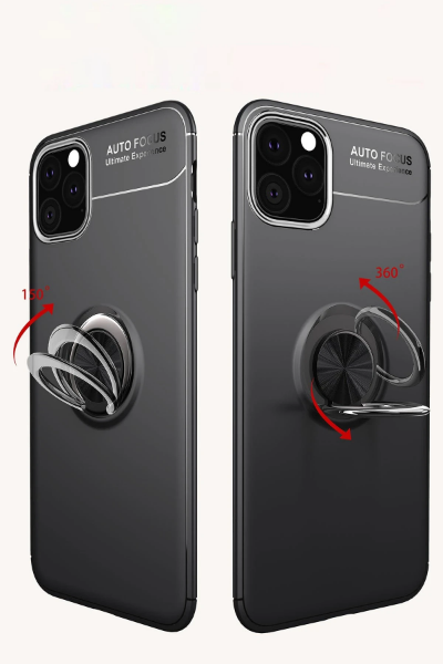 Newface iPhone 11 Pro Max Kılıf Range Yüzüklü Silikon - Siyah-Kırmızı resmi