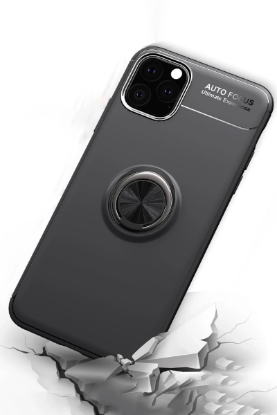 Newface iPhone 11 Pro Max Kılıf Range Yüzüklü Silikon - Siyah-Kırmızı resmi