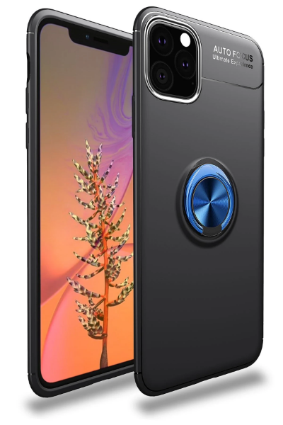 Newface iPhone 11 Pro Max Kılıf Range Yüzüklü Silikon - Siyah-Mavi resmi