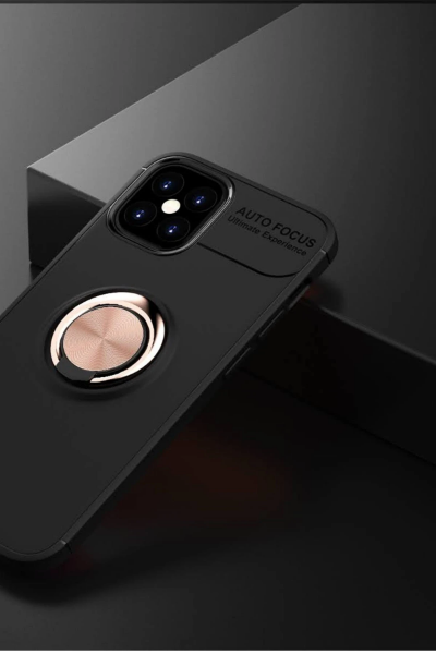 Newface iPhone 12 Mini Kılıf Range Yüzüklü Silikon - Siyah-Gold resmi